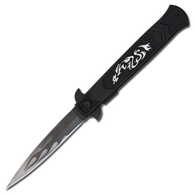 Black Dragon Stiletto Spring Assist Knife w/ Chopper Style