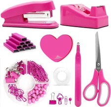 Office Supplies - Hot Pink Desk Accessories, Stapler and Tape Dispenser