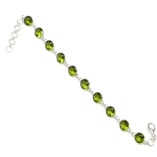 Green Peridot Gemstone Handmade 925 Sterling Silver Jewelry Bracelets Size 7-8"