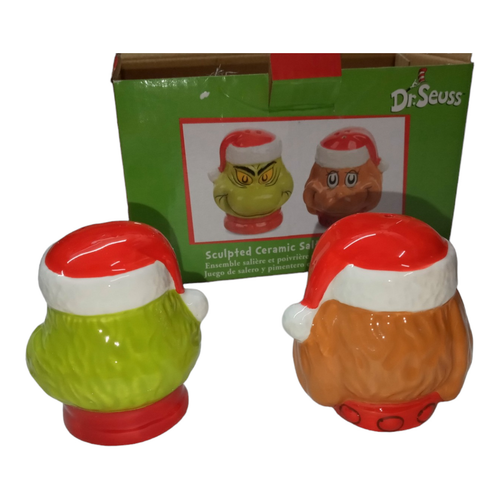 Vandor 2021 Dr Seuss Grinch & Max Christmas Sculpted Ceramic Salt & Pepper Set - Picture 2 of 6