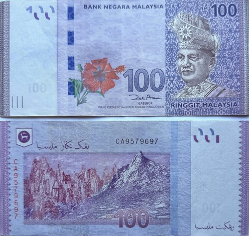 MALAYSIA MYR 100 Ringgit Circulated CIR Banknote Currency 2012-2019