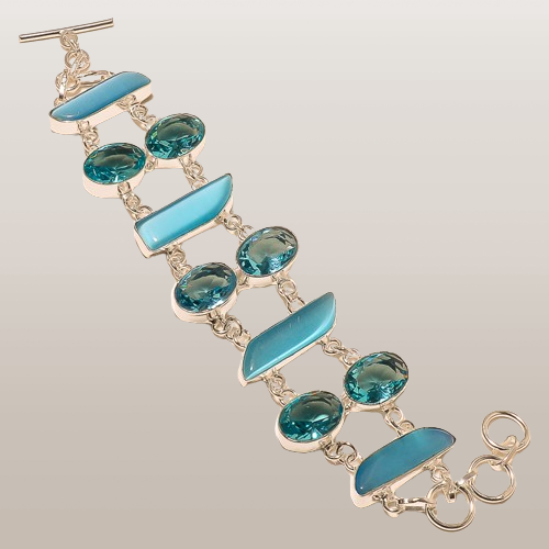 Plated By 925 Silver Aquamarine And Chalcedony Gemstones Bracelets Jewelry S-69 - Picture 6 of 9