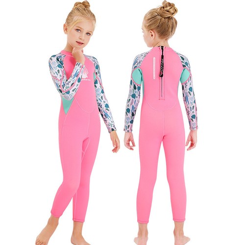 Little Girls Swimsuits 2.5mm Neoprene Keep Warm Wetsuit Long Sleeves Diving Suit - Picture 4 of 33