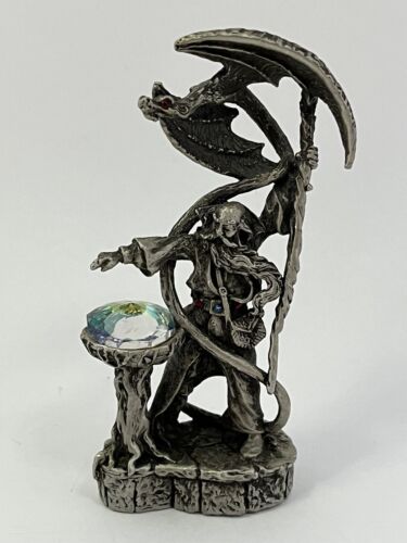 Vintage 80s 1988 Gallo Pewter Dragon Caster Wizard Enchanter  w/dragon 4" tall - Picture 1 of 7