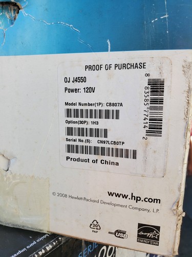 NIB HP OfficeJet J4550 All-In-One Inkjet Printer, Fax, Scanner CB807A SEALED NEW