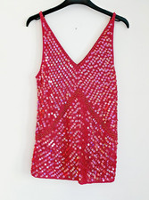 Top vintage M&S rosa magenta paillettes iridescenti, taglia UK 14-16 uncinetto