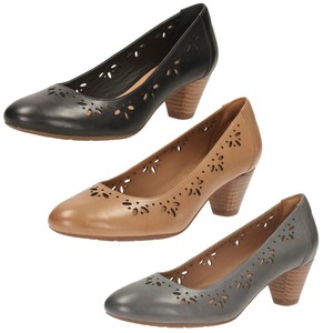 Mujer Denny Corte Detalles Dazzle Cuero Clarks Floral Zapatos De Tacón Ancho DH9EI2