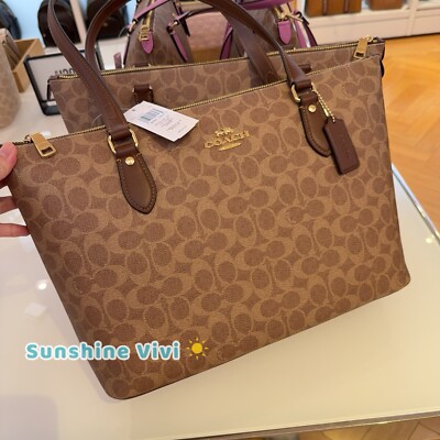 NWT Coach Gallery Tote Bag In Signature Canvas CW381 Gold /Tan