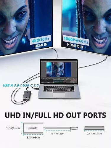 USB 3.0 to Dual HDMI Adapter 2-in-1 for Dual screens 1080/60Hz USB A Type C USBC - Picture 2 of 8