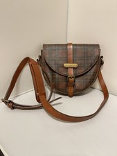 Polo Ralph Lauren Tartan Plaid  Brown Crossbody Purse Coated Canvas Leather