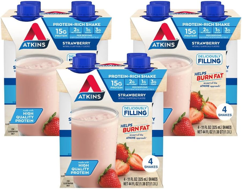Atkins Strawberry Protein Shake, 15G Protein, Low Glycemic, 2G Net Carb, 1G Suga