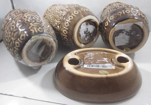 4 pc Bathroom Set Toothbrush Soap Holder Dispenser Tumbler Shiny Brown Ceramic - Picture 4 of 6