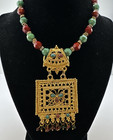 Vintage Egyptian Revival Lucite Beaded Choker Necklace With Gold Tone Pendant — photo 1
