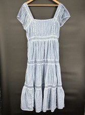 American Eagle Womens Swiss Dot Tiered Midi Dress XL Blue Prairie Cottagecore