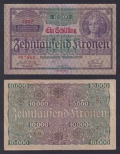 Austria 1 Schilling Banknote On 10000 Kronen 1924 P.-87 BB/VF