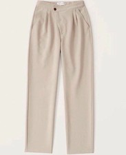 Abercrombie Fitch Women's Asymmetrical Zipper Tailored Khaki Cream Dad Pants