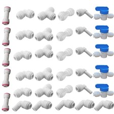 1/4" Quick Connect Fittings Kit Push Fit White Blue Polypropylene 35 PCS