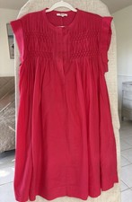 Madewell Red Smocked Shift Dress Size M Button Front Sleeveless Pockets Boho