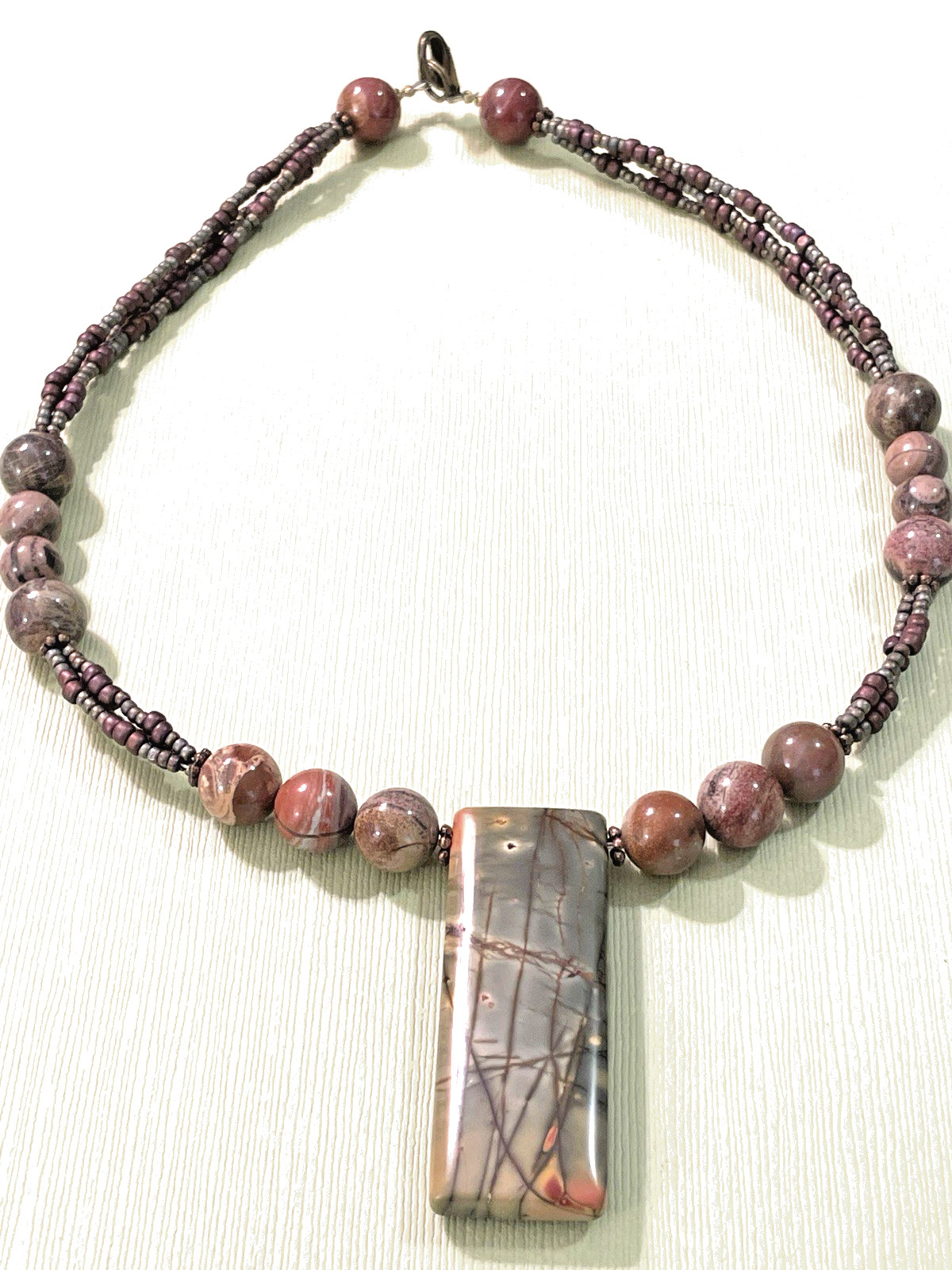 Red Creek Jasper Necklace Rectangular Pendant Gra… - image 1