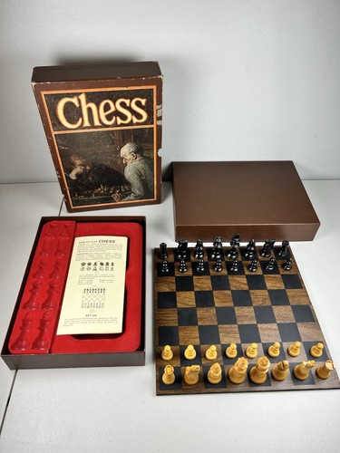 Vintage 3M Bookshelf Classic Chess Set French Wood Chessmen 1970 Staunton Boxed - Picture 11 of 24