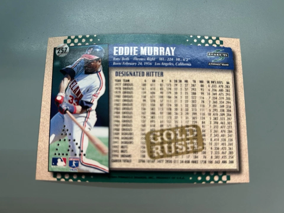 EDDIE MURRAY 1995 Score Gold Rush REDEEMED HOLE PUNCHED Card #257; Indians - Image 2 of 2