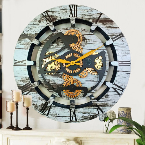 The Gears Clock CANADA LINE OROLOGIO DA PARETE ROTONDO 24 POLLICI GRIGIO E BIANCO - Foto 3 di 19