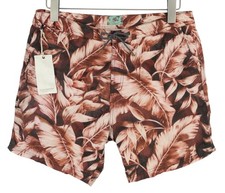 SCOTCH SODA Men's Swimwear M Purple Leaf Pattern Zip Logo Waist Tie