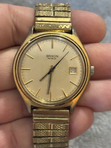 Vintage Brixon Herrenuhr Incabloc mechanisch 37mm Datum läuft super