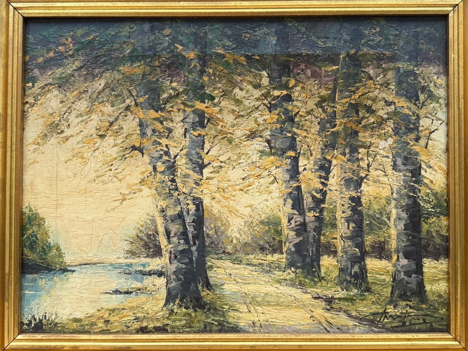 De colección Escuela Rusa Principios del Siglo XX Original Estilo Impasto O/C "Otoño Cálido", Firmado Foto 2 de 4