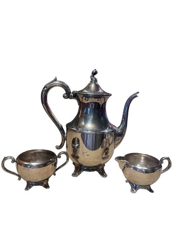 Antique Silver Plate Teapot/Sugar Bowl & Creamer By Oneida Signed Wm A. Rogers - Picture 2 of 8
