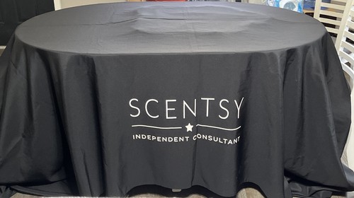 Scentsy Indepent Consultant Banquet Size Tablecloth Black 132x90" Good Condition - Picture 4 of 5