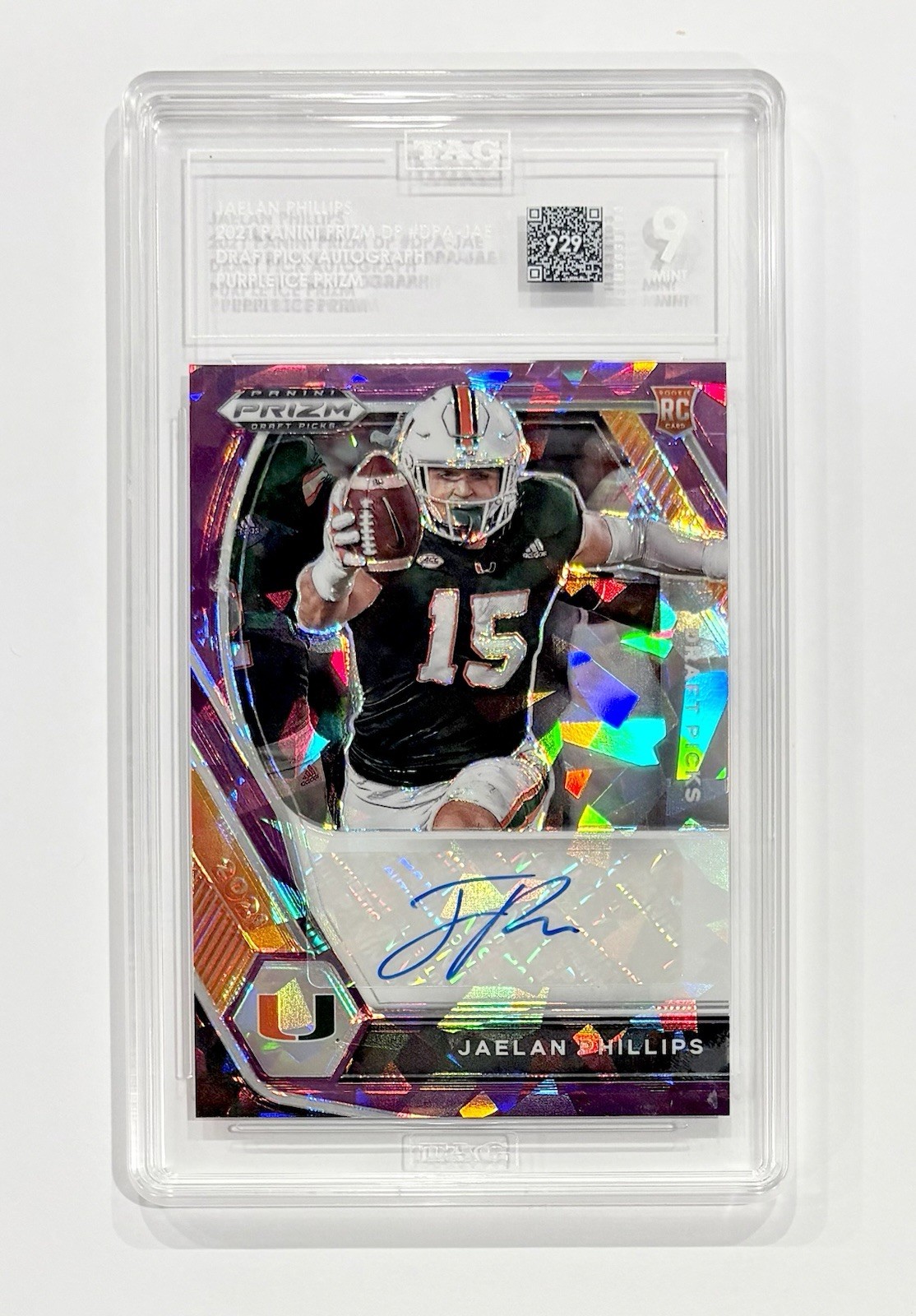 Jaelan Phillips Panini Prizm Draft Picks Draft Picks Autographs #DPAJAE Purple Ice