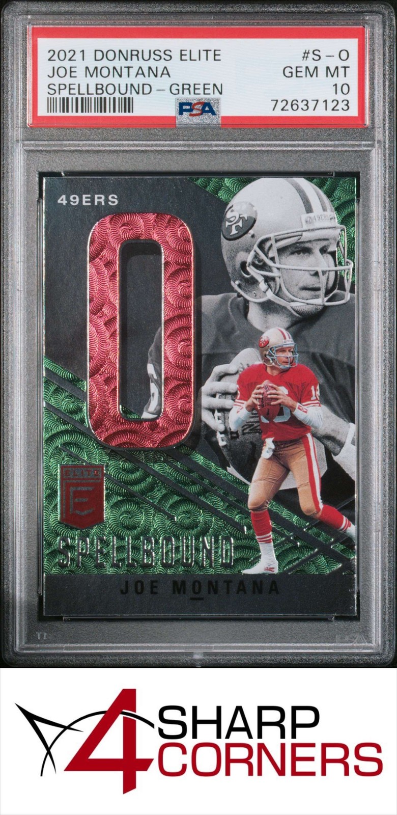 2021 PANINI DONRUSS ELITE SPELLBOUND GREEN #S-O JOE MONTANA HOF POP 3 PSA 10 view 1