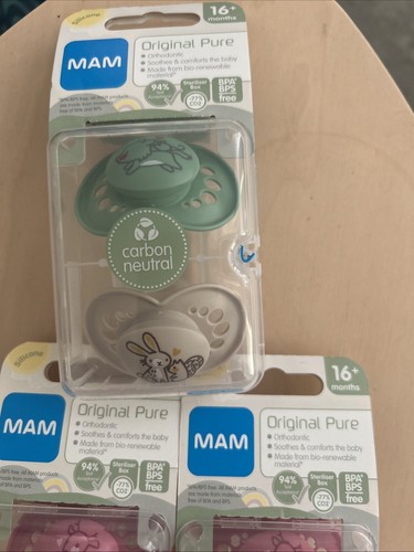Mam Original Pure Pacifier 16+ months Dummies Soothers X6 Pink Green Lilac Baby - Picture 3 of 4