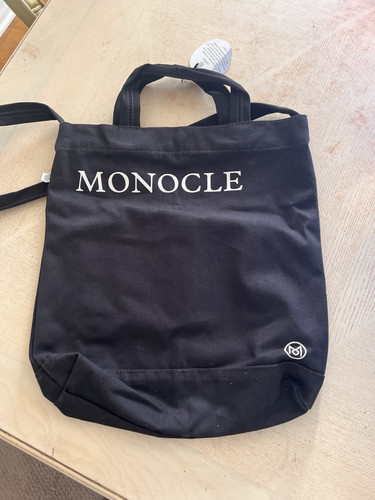 Neu mit Etikett Monokel Beuteltasche Tasche Magazin Markt braun schwarz Canvas Schultergurt