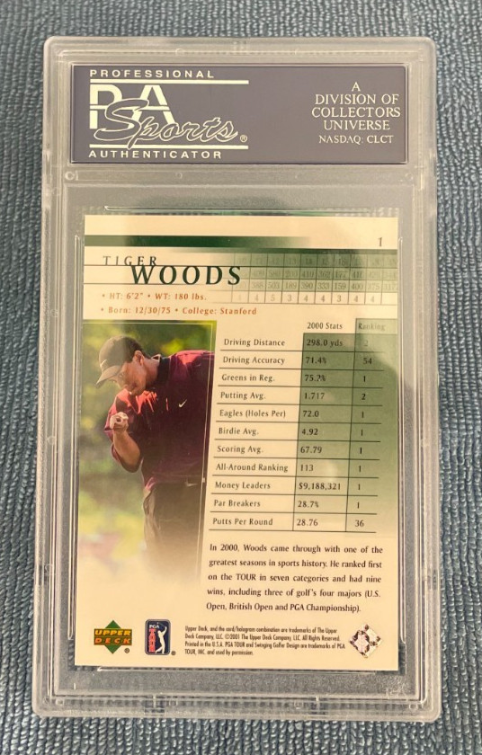 2001 UPPER DECK  GOLF  #1 TIGER WOODS  RC  PSA 10  GEM MINT! view 2