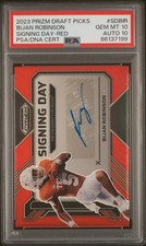 2023 Panini Prizm DP #SDBIR Bijan Robinson Signing Day Auto Red Prizm /99 PSA 10