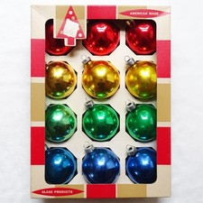 1950s Mixed Lot 12 Christmas Tree Glass Ornaments Shiny Brite Made in USA 2.5"
