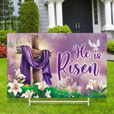 Easter Yard Sign Outdoor Decoration He Is Risen Yard Sign with Metal Stakes R...