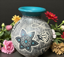 Mata Ortiz Pottery Mariela Tena Hernandez Flowers Butterfly Jar Vase Sgraffito