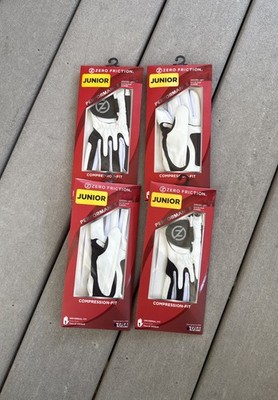 4 Zero Friction Juniors Compression Fit One Sz Golf Glove Left Hand White Black