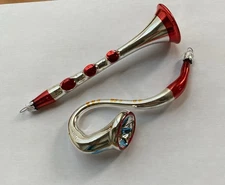 2 Vintage Czech Republic Mercury Glass Horn  Ornaments