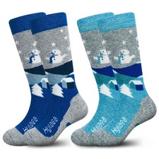 Merino Wool Ski Socks Kids, Knee-high Warm Thermal Snowboard Skating Socks fo...