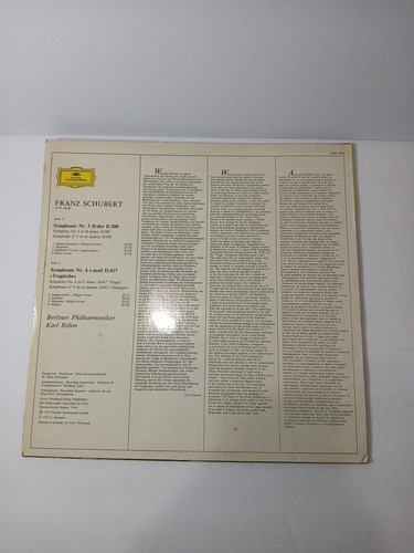 SCHUBERT Symphony 3 & 4 1975 Vinyl LP Deutsche Grammophon 2530 526 EXCELLENT DG - Foto 2 di 2