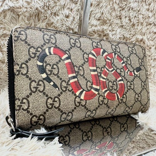 Gucci Long Wallet GG Pattern Beige Supreme PVC Snake Authentic - Picture 1 of 8