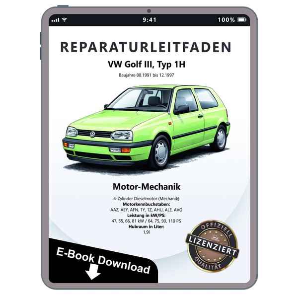 VW Golf 3 1H 1991-1997 Dieselmotor Mechanik 64-110 PS Reparaturhandbuch Download-image