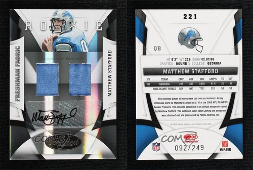 2009 Certified Freshman Fabric /249 Matthew Stafford #221 Rookie Auto RC