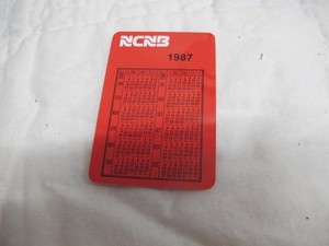 1987 NCNB Banking Plastic Wallet Card Red Calendar & Info Space