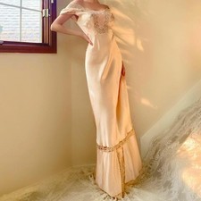 1930s antique palest peach/pink lace bias cut lingerie gown