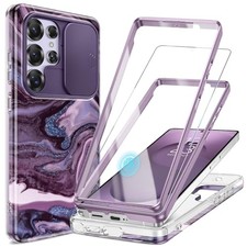 Shockproof Marble Case for Samsung Galaxy S25 Ultra with Slide Camera Cover 6.9"